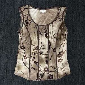 Roz & Ali Sleeveless Brown Floral Corset-Style Top Size Small Fairy Grunge Y2K